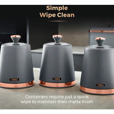 Tower T826131GRY Cavaletto Set of 3 Storage Canisters for Tea/Coffee/Sugar, Steel, Grey and Rose Gold - Truly Yours