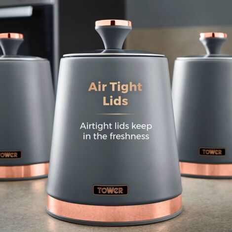 Tower T826131GRY Cavaletto Set of 3 Storage Canisters for Tea/Coffee/Sugar, Steel, Grey and Rose Gold - Truly Yours