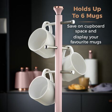 Tower T826132PNK Cavaletto Mug Tree with Stainless Steel Stoppers, Soft Underliner, Marshmallow Pink and Rose Gold - Truly Yours