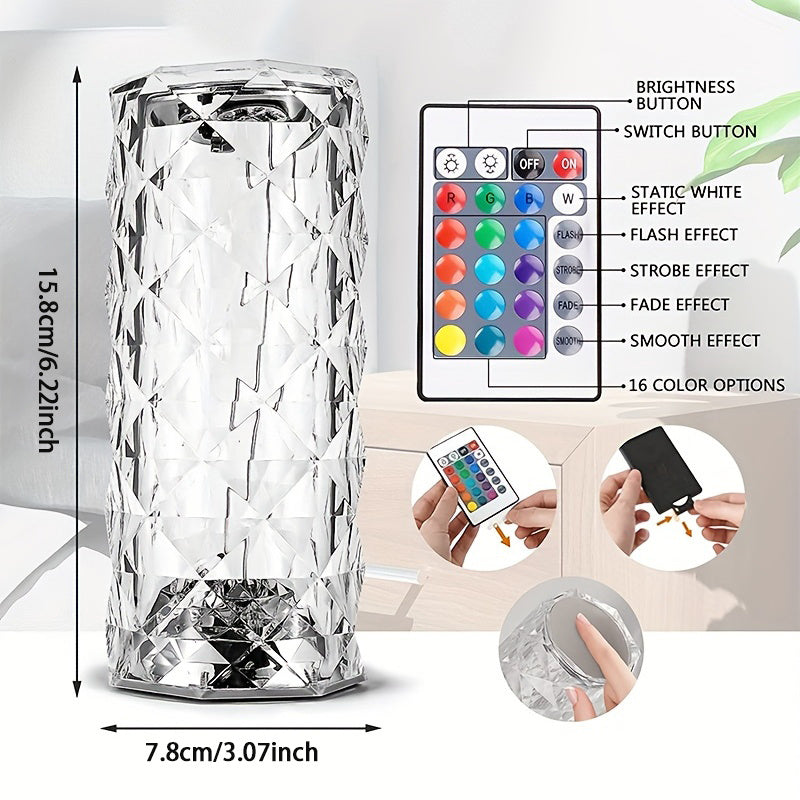 Luxury Crystal Diamond Touch Night Lamp – 16 Colour LED with Remote Led light