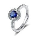 925 Sterling Silver Blue Sapphire Crystal Halo Adjustable Ring - Truly Yours