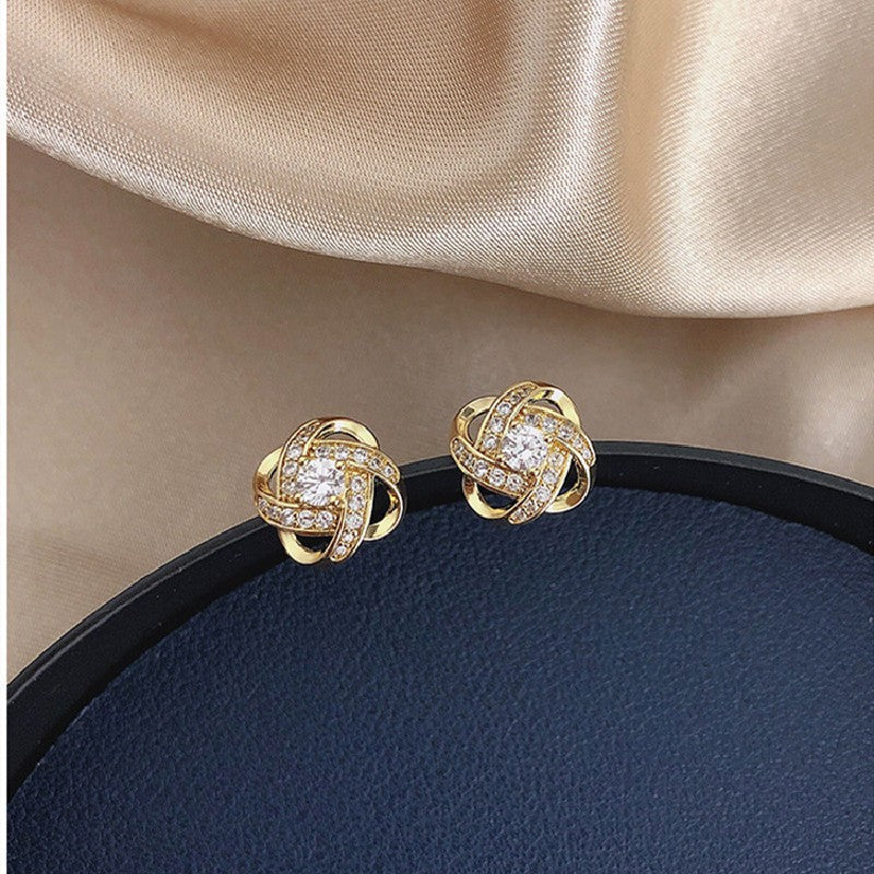 Dazzling Zircon Gold-Tone Knot Stud Earrings - Truly Yours