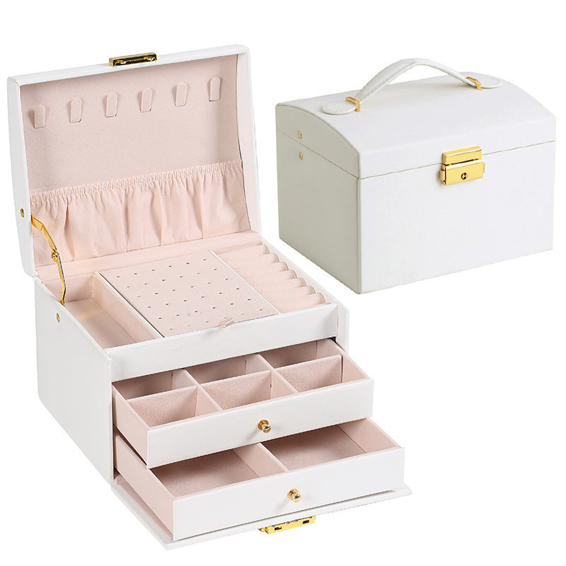 Multi-Layer Leather Jewellery Box with Lock - Various Colours