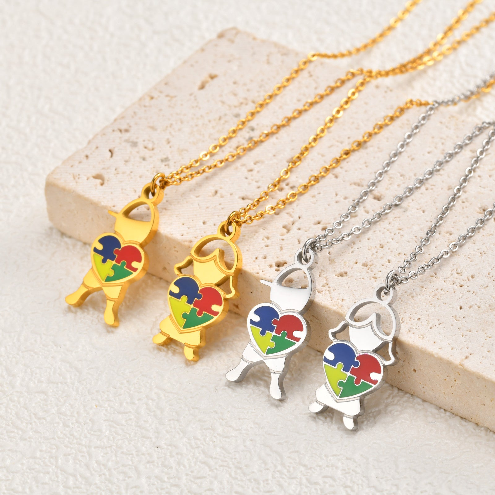 Autism Awareness Heart Pendant – Stainless Steel Necklace