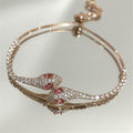 Gold Tone Snake Bracelet with Red & Green Zircon Stones - Adjustable - Truly Yours