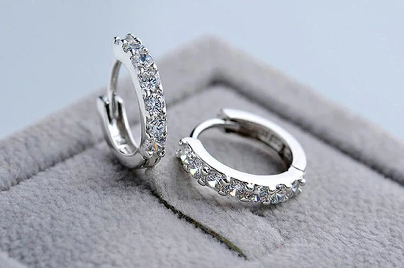 925 Sterling Silver Crystal Huggie Hoop Earrings - Truly Yours