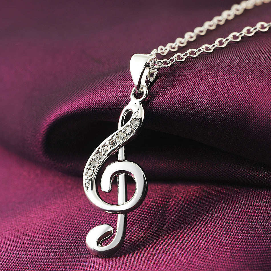 925 Sterling Silver Treble Clef Necklace with Cubic Zirconia - Truly Yours