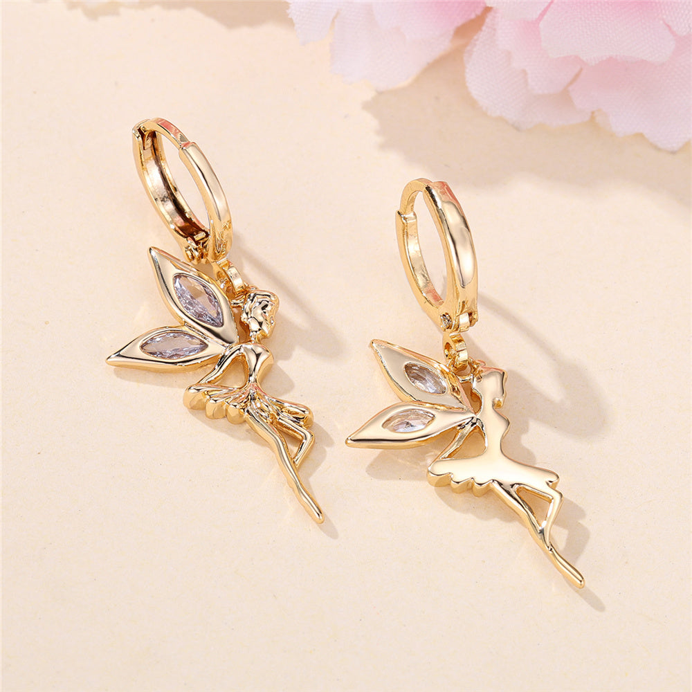 Enchanted Fairy Gold Hoop Earrings – Crystal Wing Drop Earrings - Truly Yours