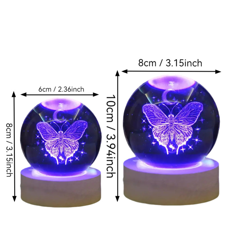 3D Butterfly LED Crystal Ball Night Light - Truly Yours