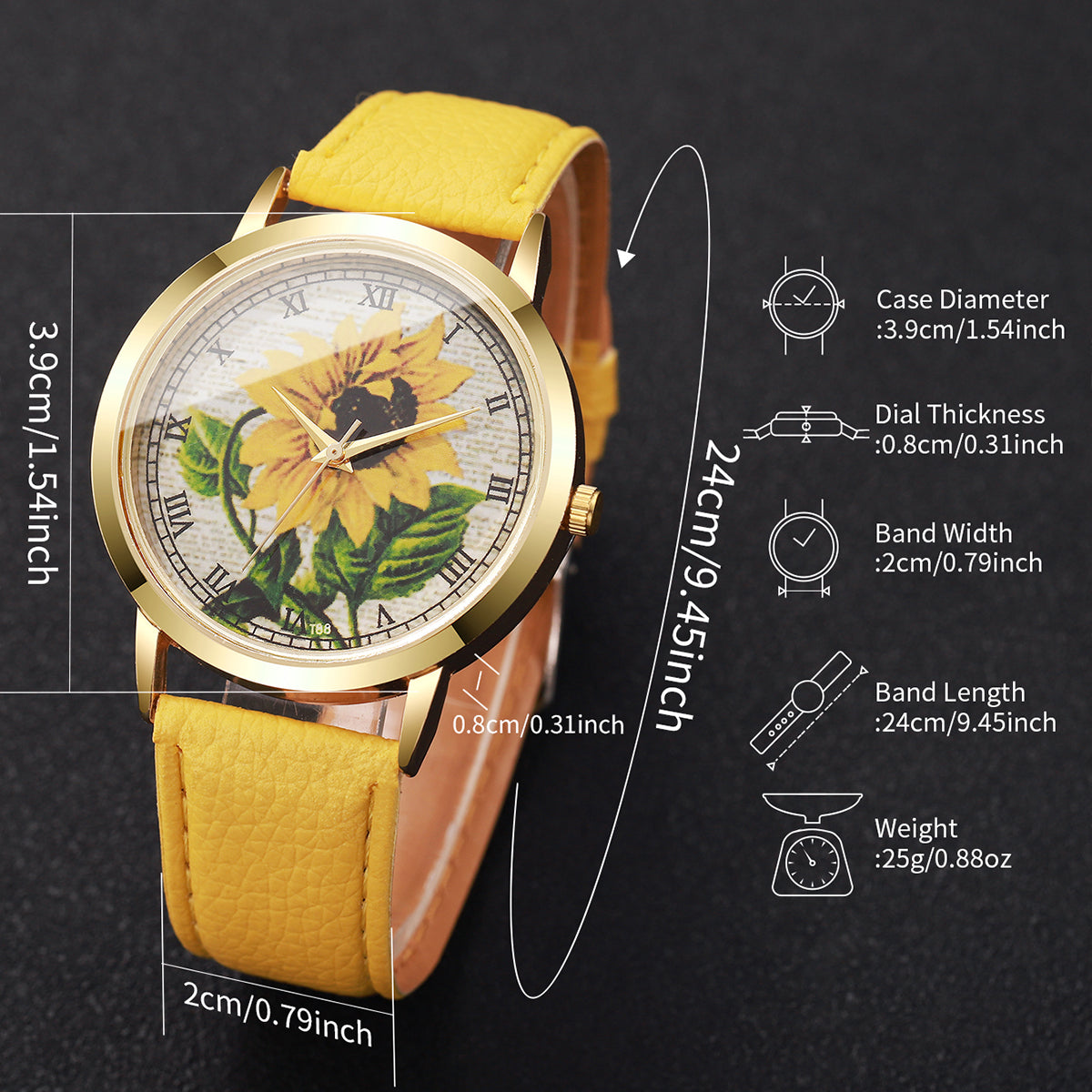 Elegant Sunflower Leather Strap Watch – Vintage Roman Numeral Dial Quartz Timepiece for Women - Truly Yours