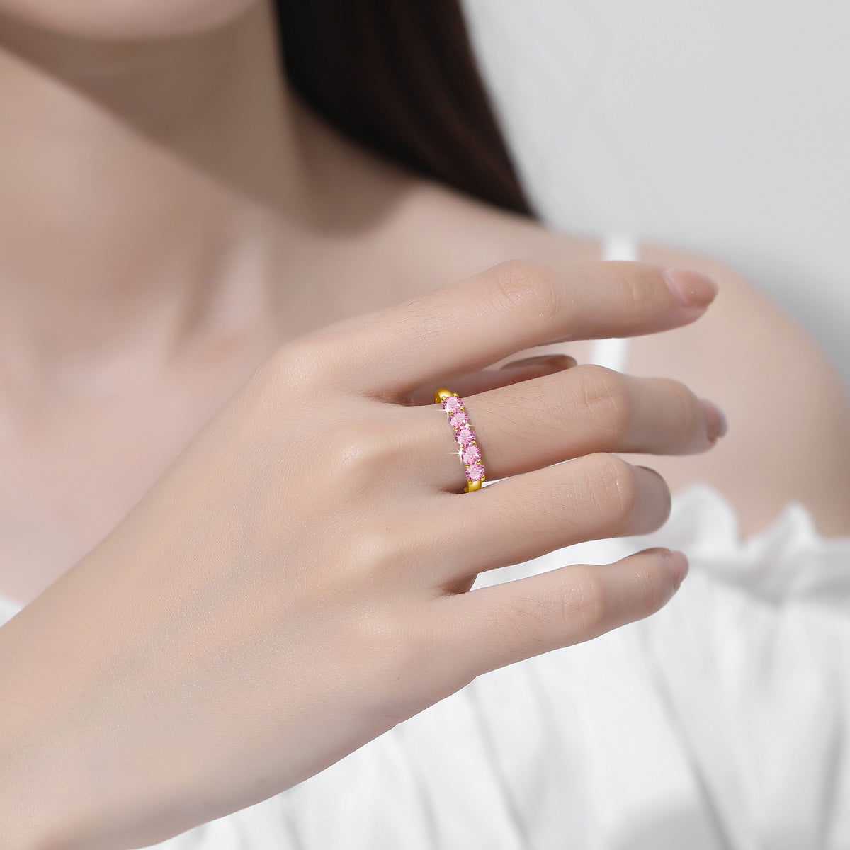 14K Gold Filled Pink or White Moissanite Stacking Ring - Truly Yours