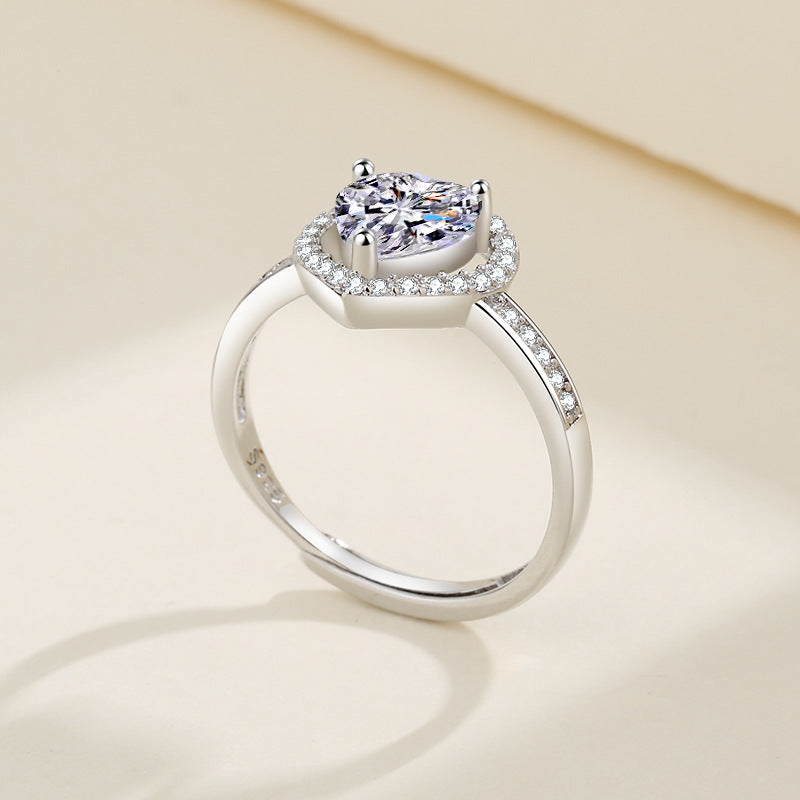 Resizable 925 Sterling Silver Heart Ring with Sparkling Zircon