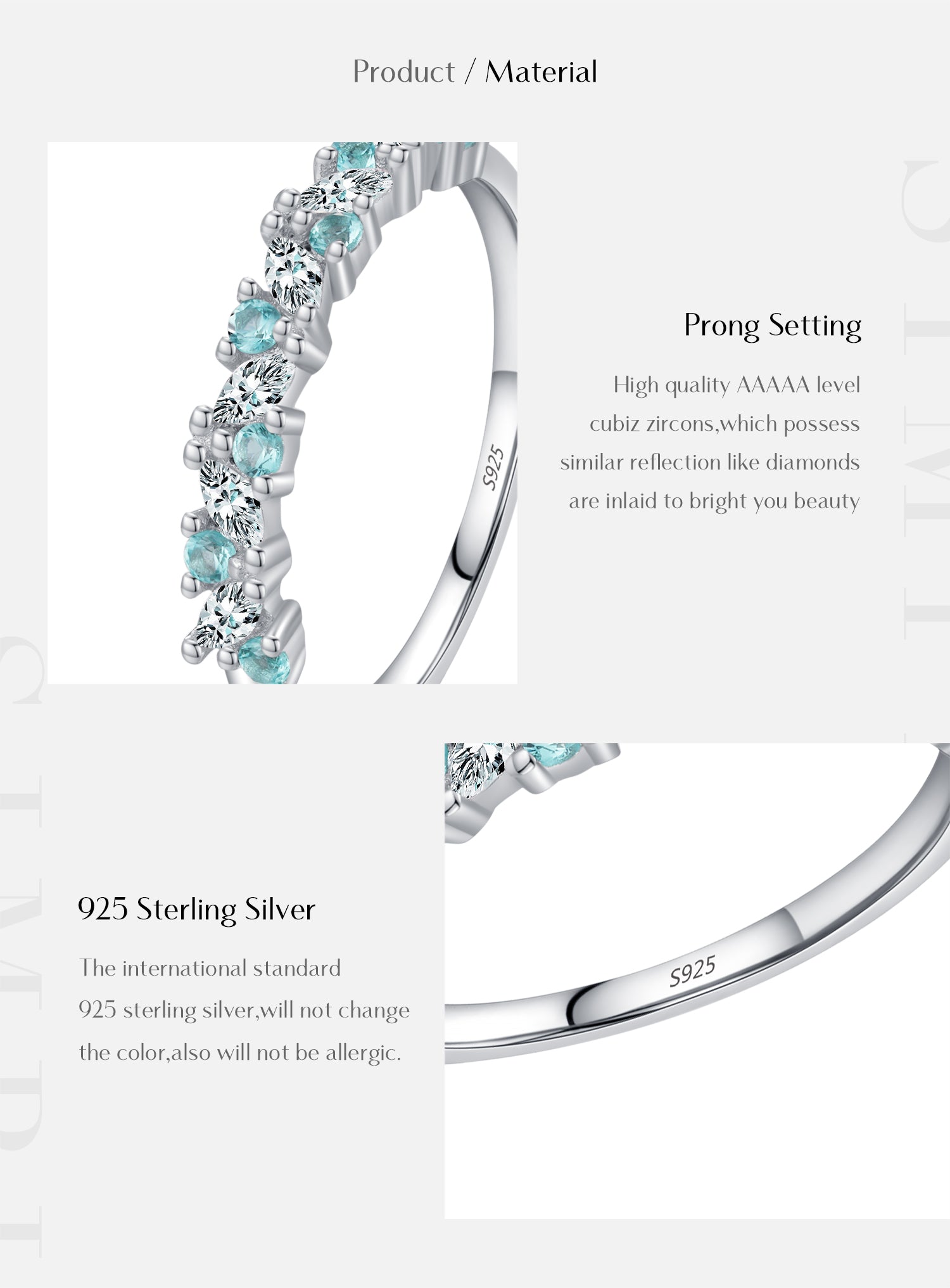 925 Sterling Silver Mint Green Stackable Eternity Rings Zircon Stones 2 Designs - Truly Yours