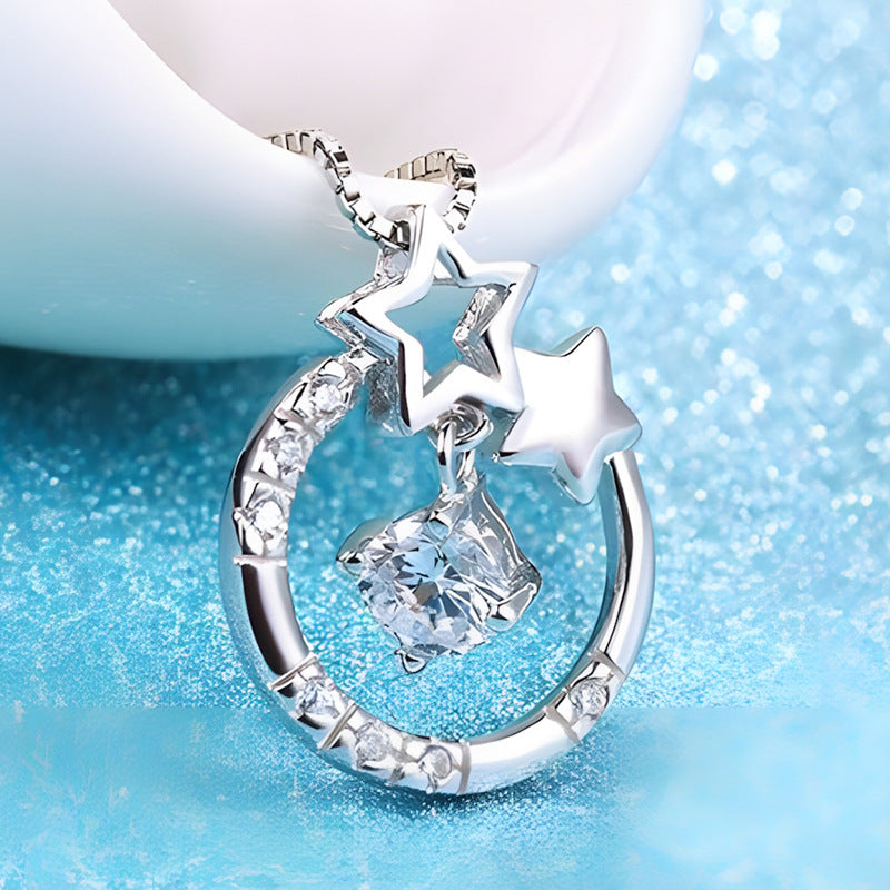 S925 Sterling Silver Double Star Pendant Necklace with 5A Zircon Stone - Truly Yours