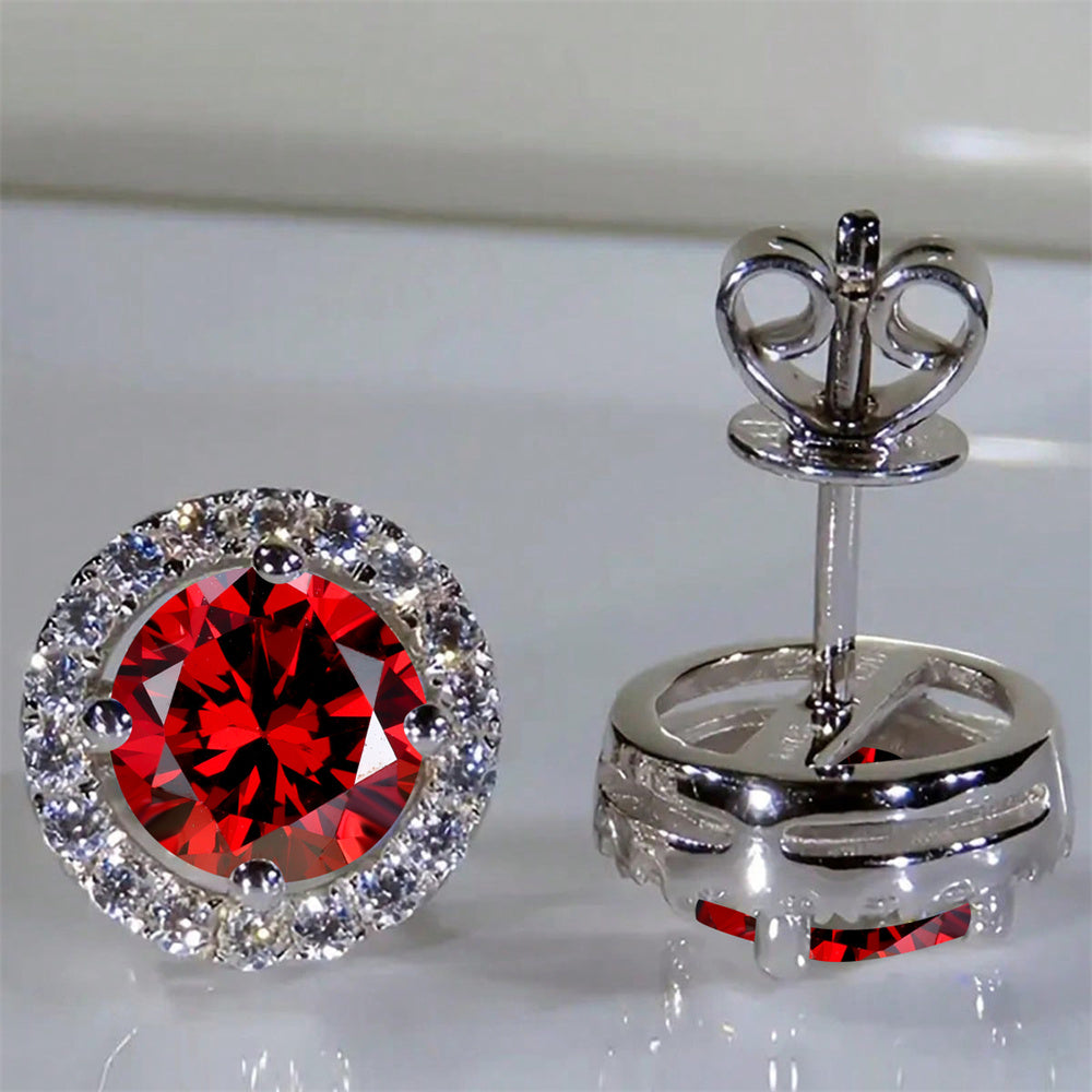 White Gold Plated Halo Stud Earrings