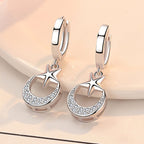 925 Sterling Silver Crescent Moon and Star Drop Earrings