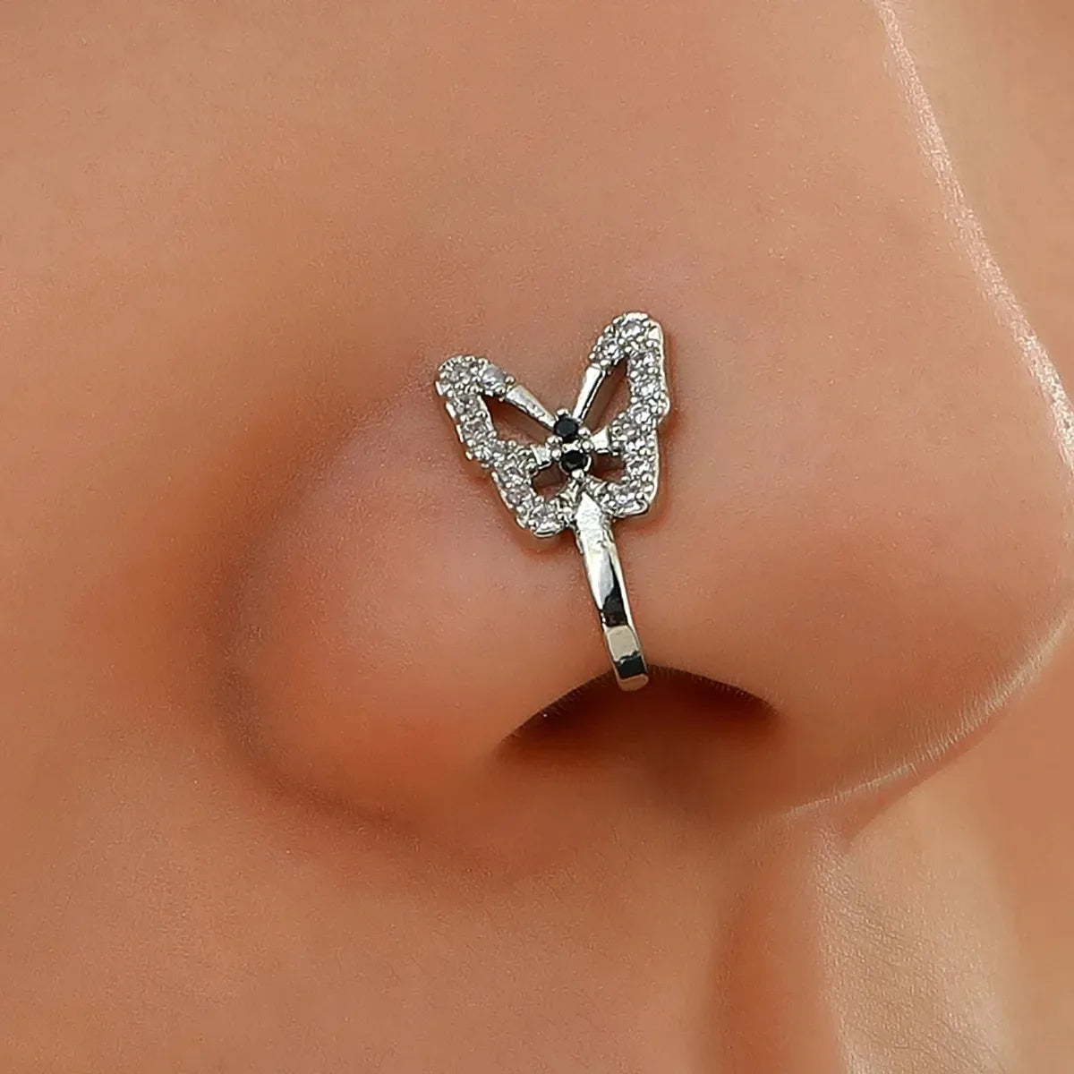 Sparkling Butterfly Fake Nose Ring - Stainless Steel Non-Piercing Body Jewellery