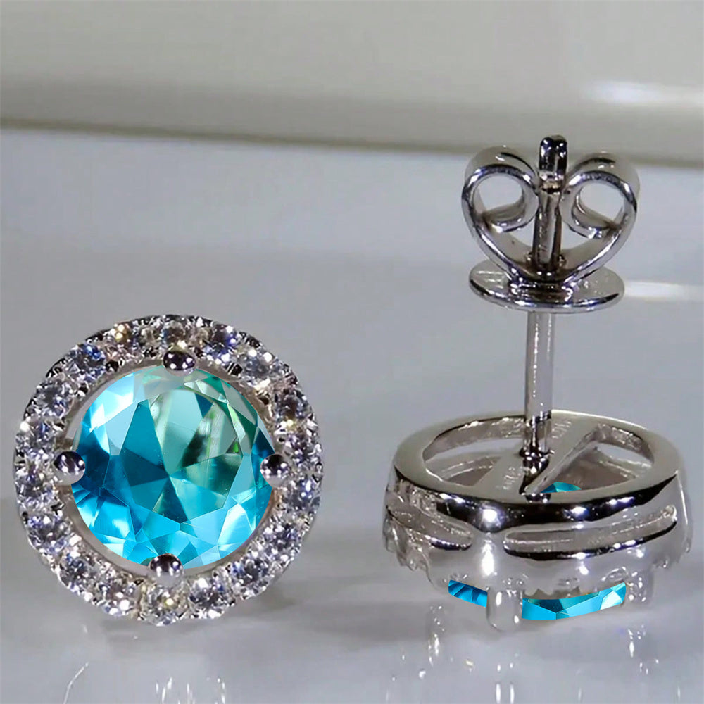 White Gold Plated Halo Stud Earrings