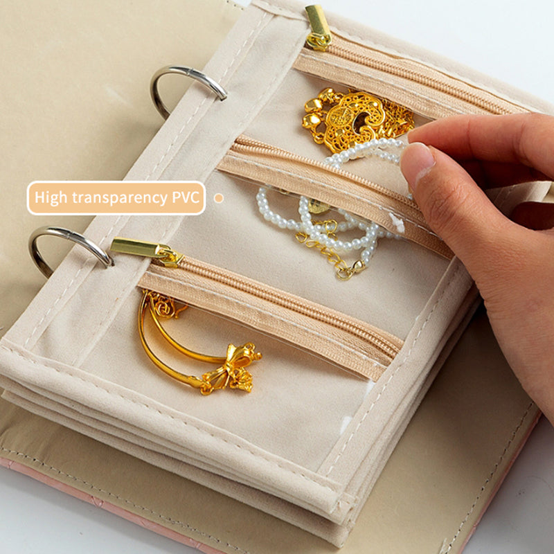 PU Leather Quilted Jewellery Book - Portable Organizer for Necklaces, Earrings & Rings (21.4cm x 14.5cm)