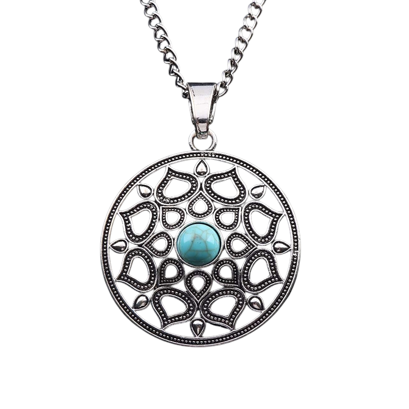 Tibetan Silver Boho Pendant Necklaces - 34" Long Chain