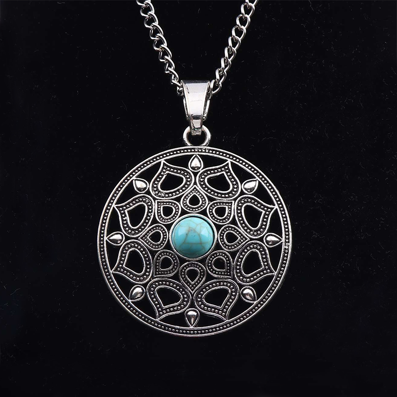 Tibetan Silver Boho Pendant Necklaces - 34" Long Chain