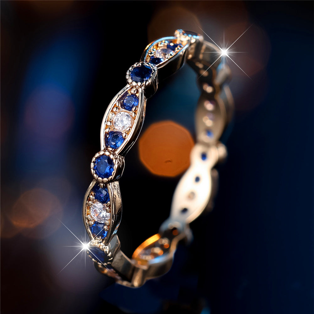 Vintage Gold Blue Zircon Crystal Ring