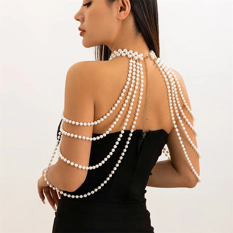 Multi-Strand Imitation Pearl Body Chain Necklace - Wedding Statement Piece - Truly Yours
