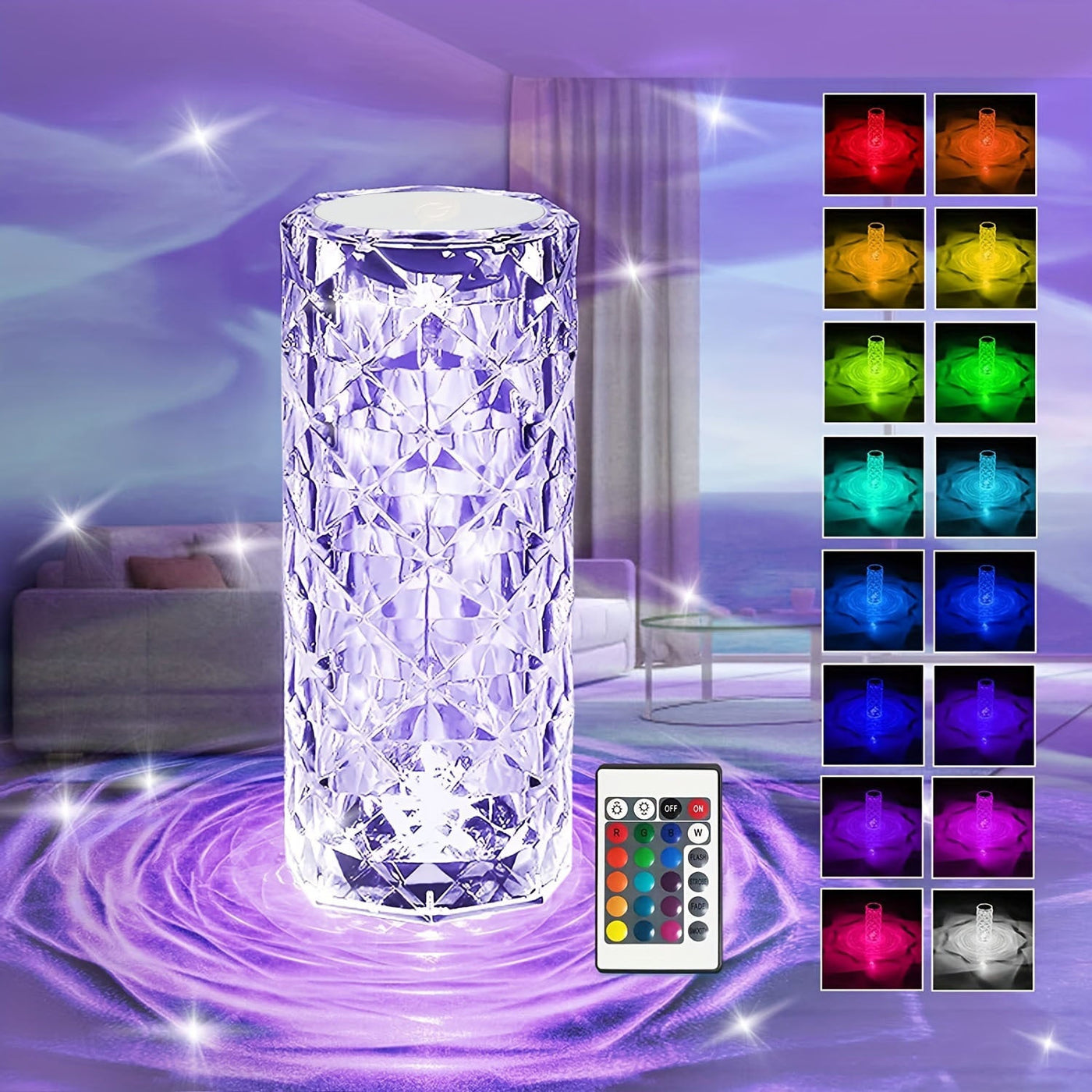 Luxury Crystal Diamond Touch Night Lamp – 16 Colour LED with Remote Led light