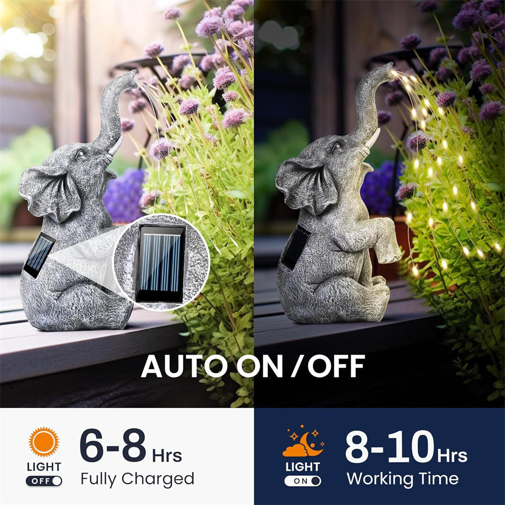 Garden Elephant Statue with Cascading Solar LED Lights Ornament