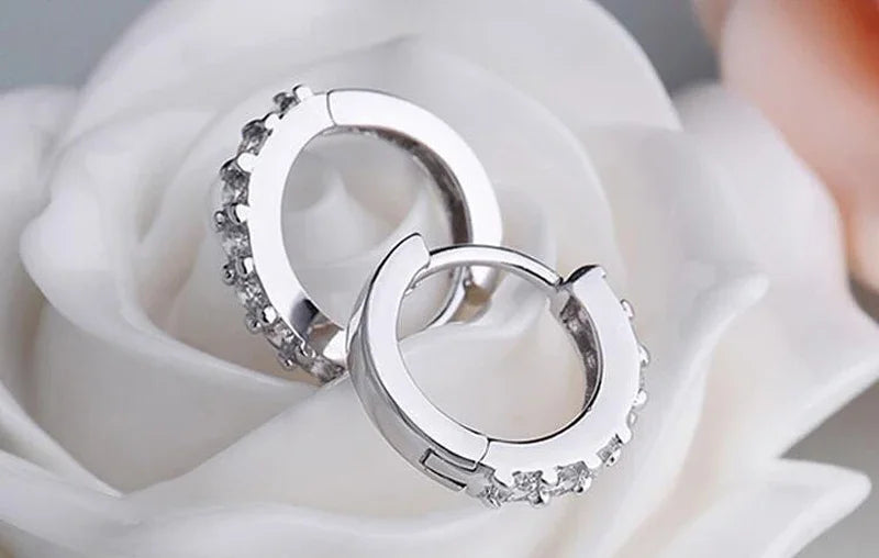 925 Sterling Silver Crystal Huggie Hoop Earrings - Truly Yours