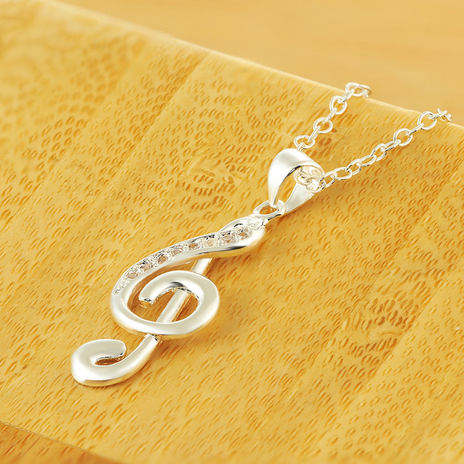 925 Sterling Silver Treble Clef Necklace with Cubic Zirconia - Truly Yours