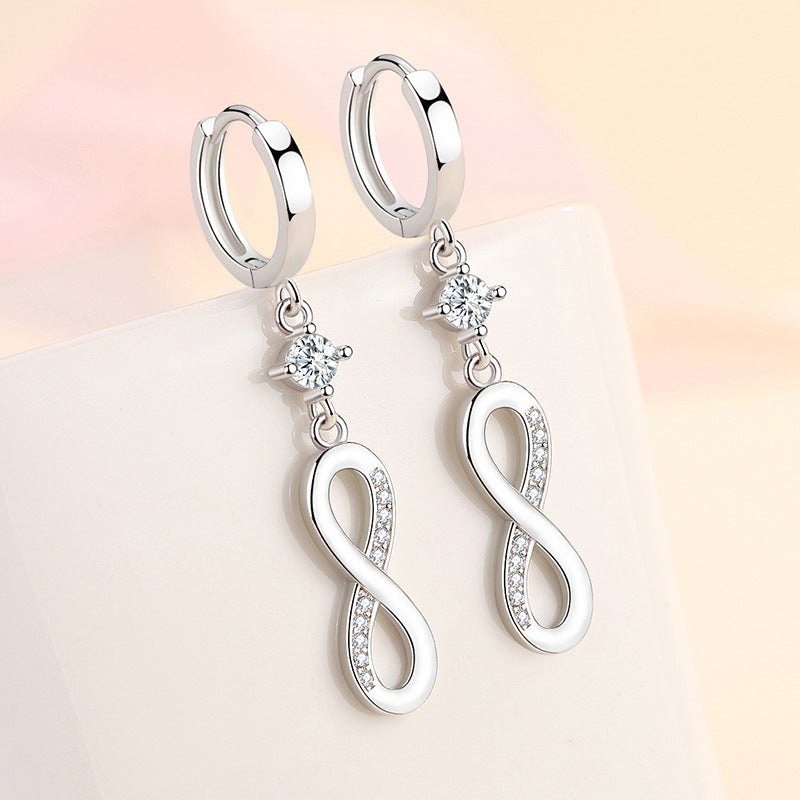 925 Sterling Silver Infinity Drop Huggie Earrings