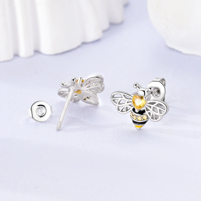 925 Sterling Silver Honey Bee Stud Earrings