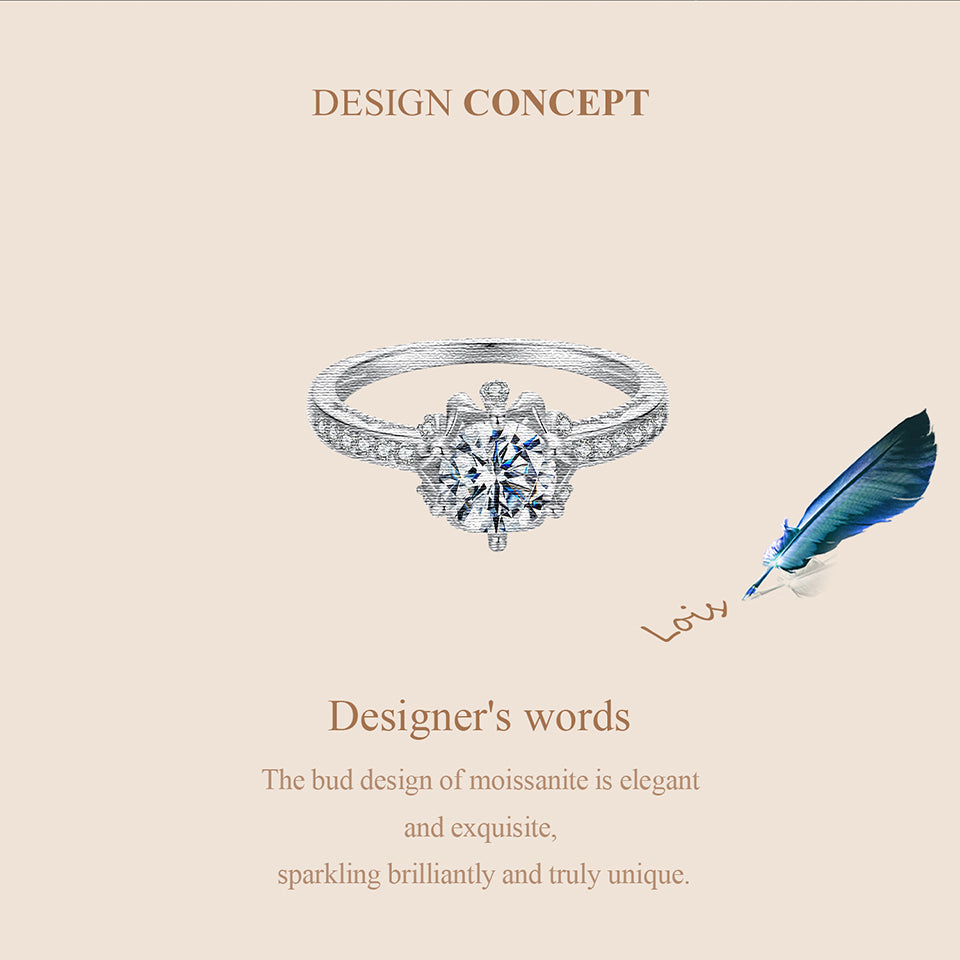 BAMOER Flower Shaped Moissanite  Ring - 925 Sterling Silver
