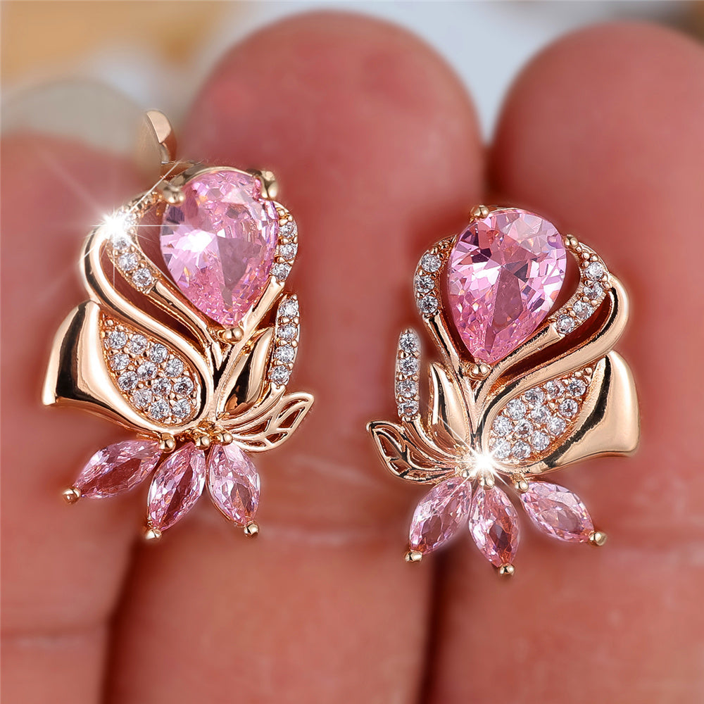 Luxury Rose-Shape Pink Zircon Earrings
