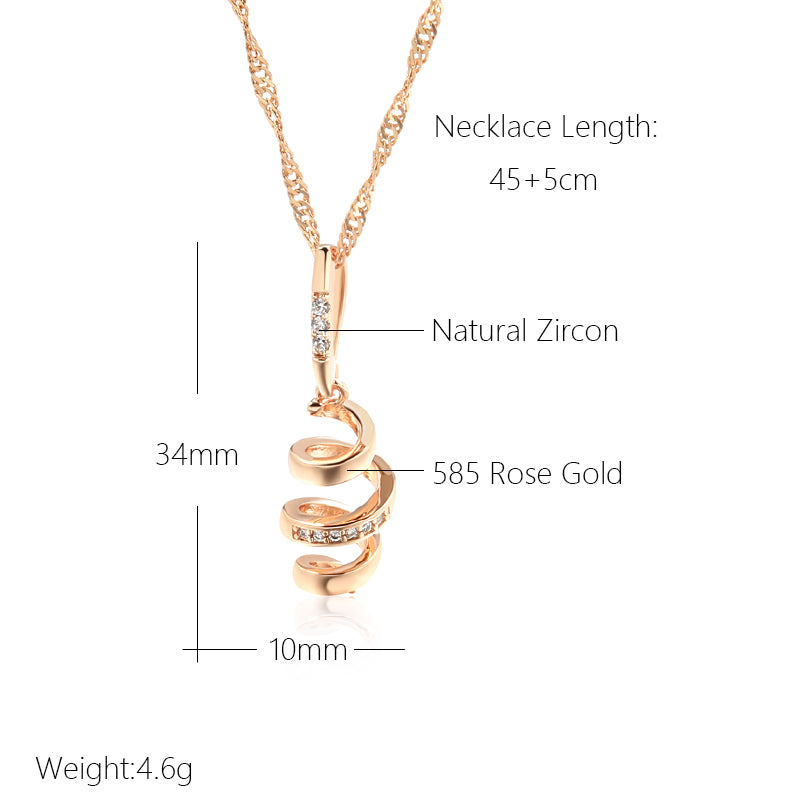 Kinel 585 Rose Gold Tone Spiral Pendant Necklace – Natural Zircon Accents