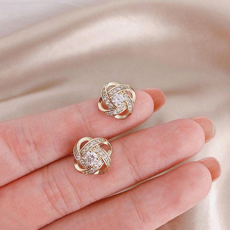 Dazzling Zircon Gold-Tone Knot Stud Earrings - Truly Yours