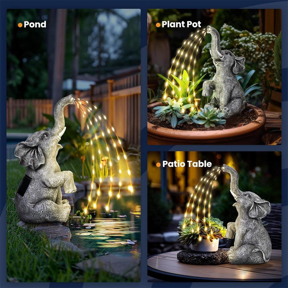 Garden Elephant Statue with Cascading Solar LED Lights Ornament