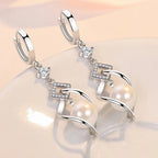 Elegant Pearl & Zircon Drop Earrings – 925 Sterling Silver