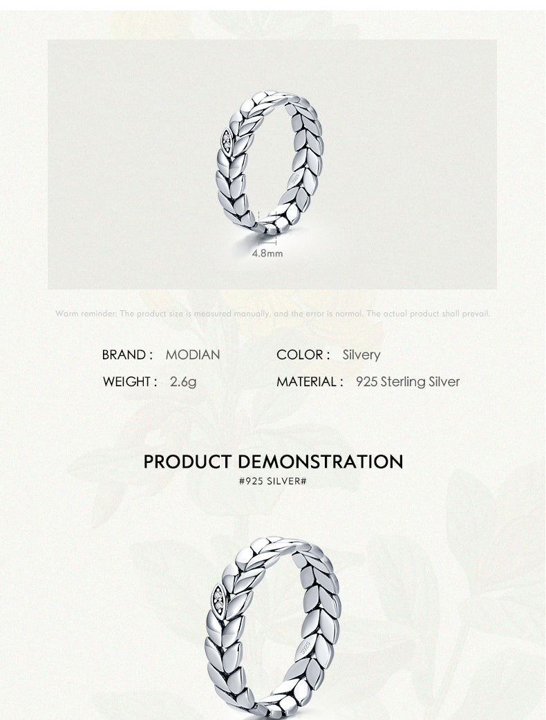925 Sterling Silver Vintage Wheat Leaf Stackable Ring with Pave Setting Stones - Truly Yours