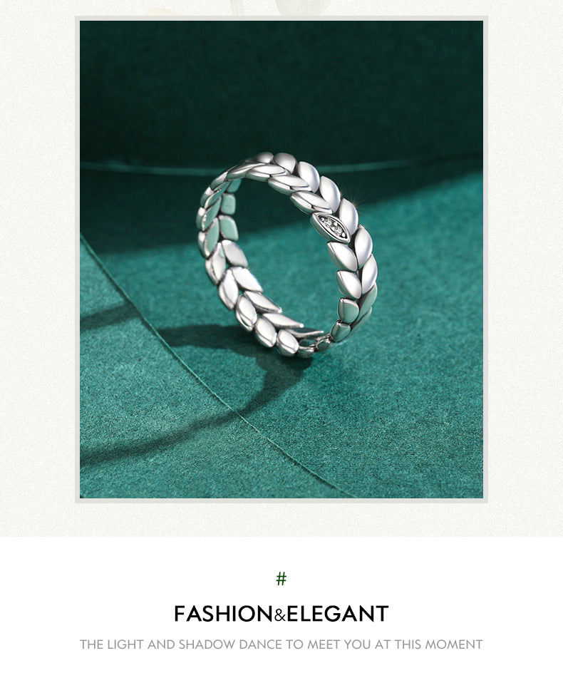 925 Sterling Silver Vintage Wheat Leaf Stackable Ring with Pave Setting Stones - Truly Yours