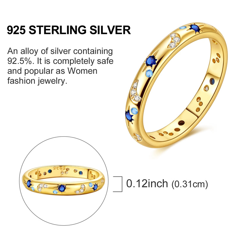 925 Sterling Silver Gold-Plated Ring with Blue Stones & Clear Crystals