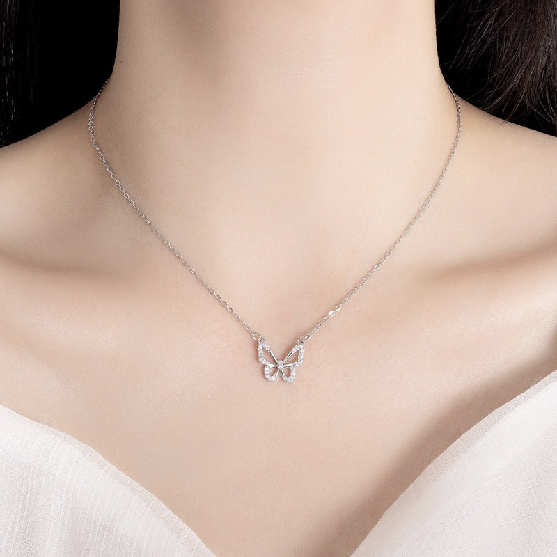 925 Sterling Silver Butterfly Pendant Necklace – Exquisite 5A Zircon Crystal - Truly Yours