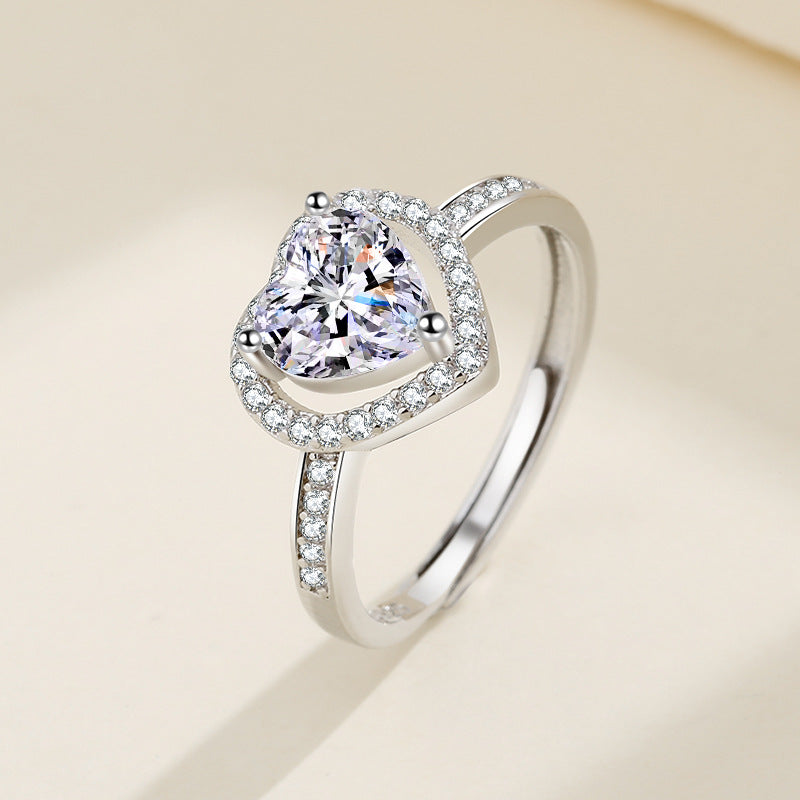 Resizable 925 Sterling Silver Heart Ring with Sparkling Zircon