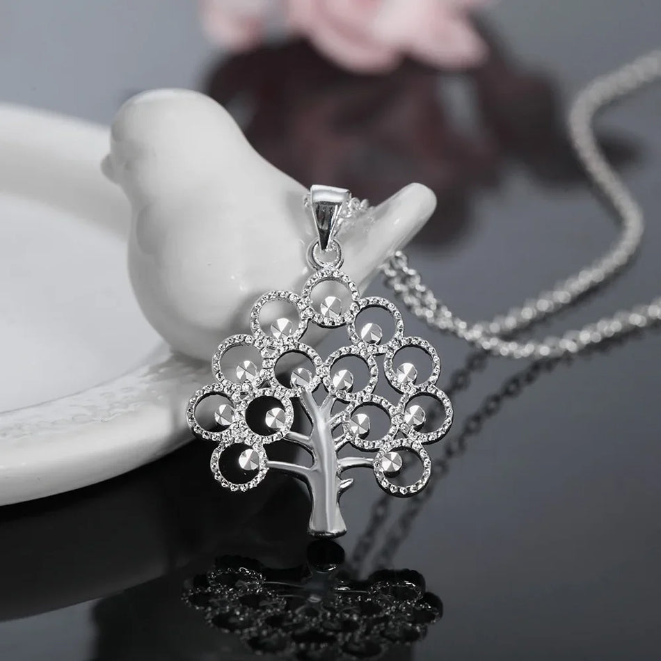 Sterling Silver Sparkling Tree of Life Necklace – 45cm Elegant Pendant