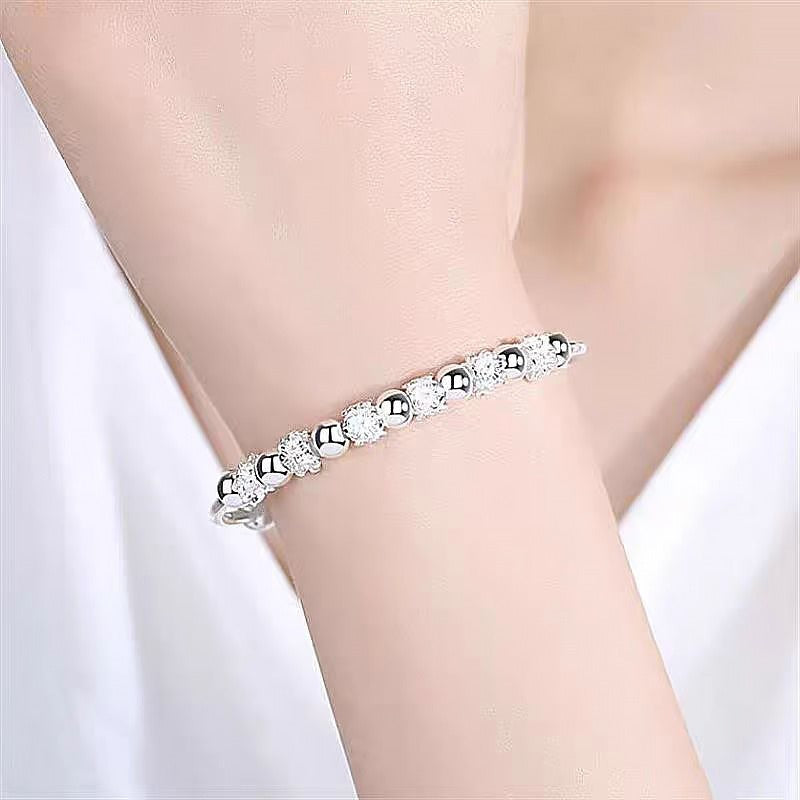 925 Sterling Silver Adjustable Bangle with Lucky Flower Spacers and High-Polish Beads - Truly Yours