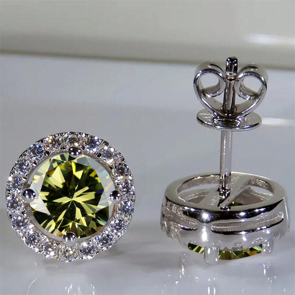 White Gold Plated Halo Stud Earrings