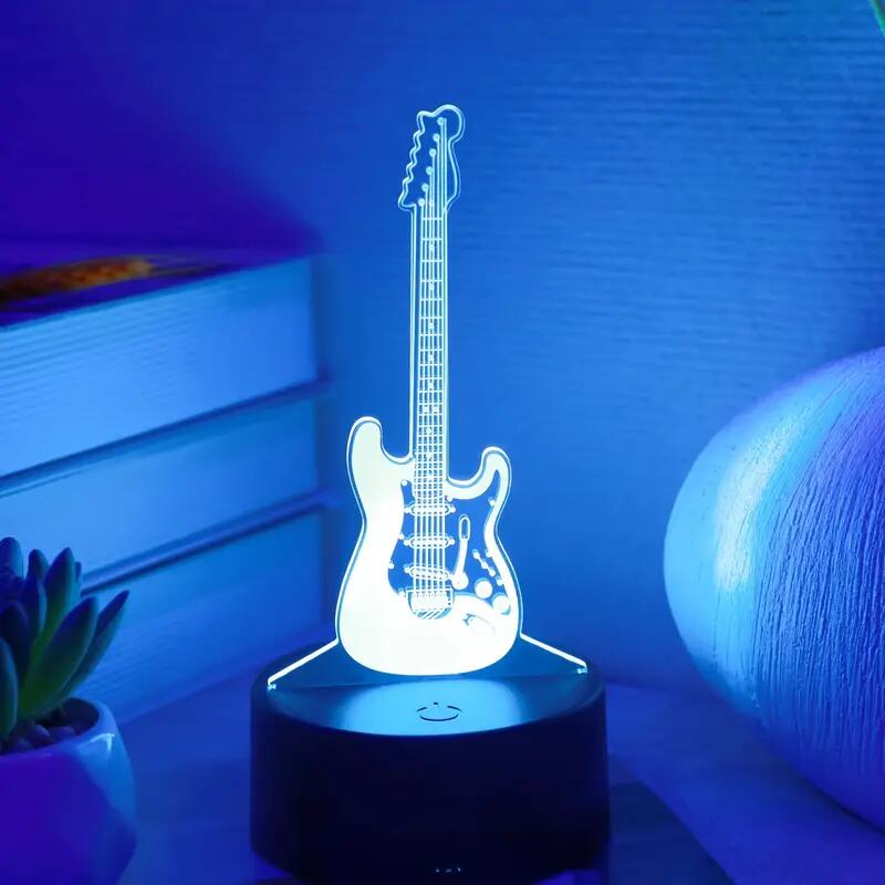 3D Guitar Illusion LED Night Light – 7 Colour Touch Control Bedroom Lamp