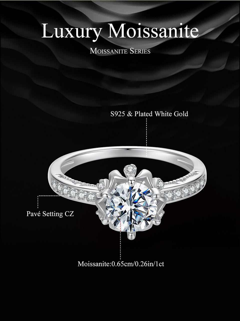 BAMOER Flower Shaped Moissanite  Ring - 925 Sterling Silver