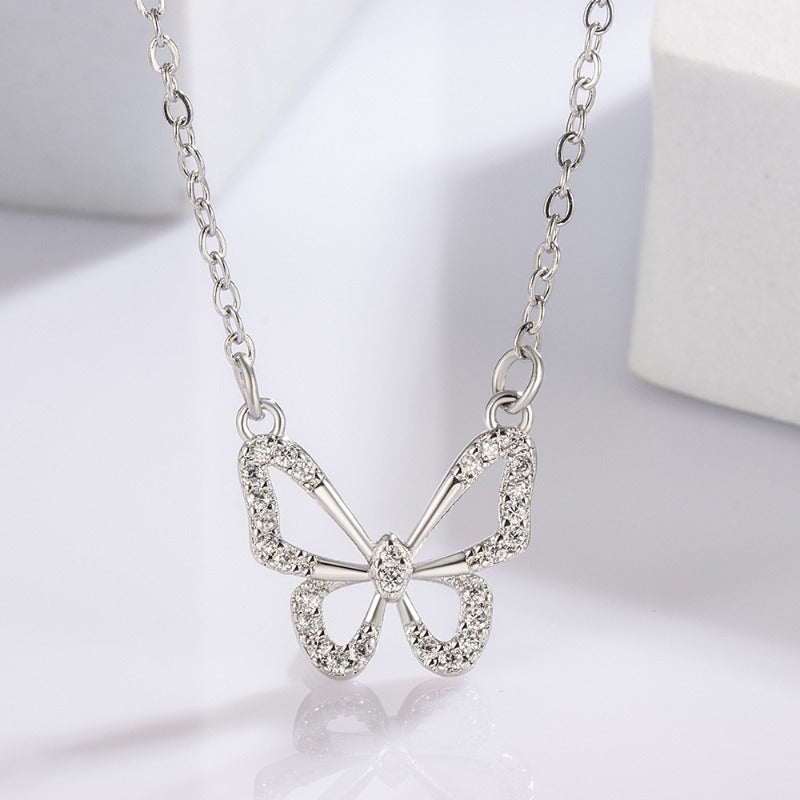925 Sterling Silver Butterfly Pendant Necklace – Exquisite 5A Zircon Crystal - Truly Yours